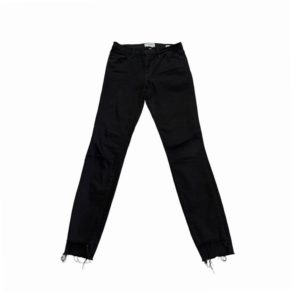 FRAME Denim Black Le Skinny de Jeanne Raw Hem Jeans 27 Model Off Duty Edgy Y2K